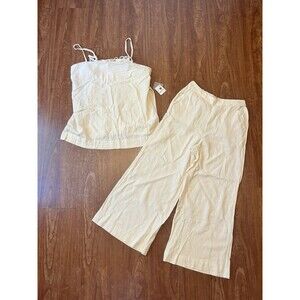 Free People Sightseer Linen Co-Ord Tea Cookie Sleeveless Top Pant Set NWT Medium